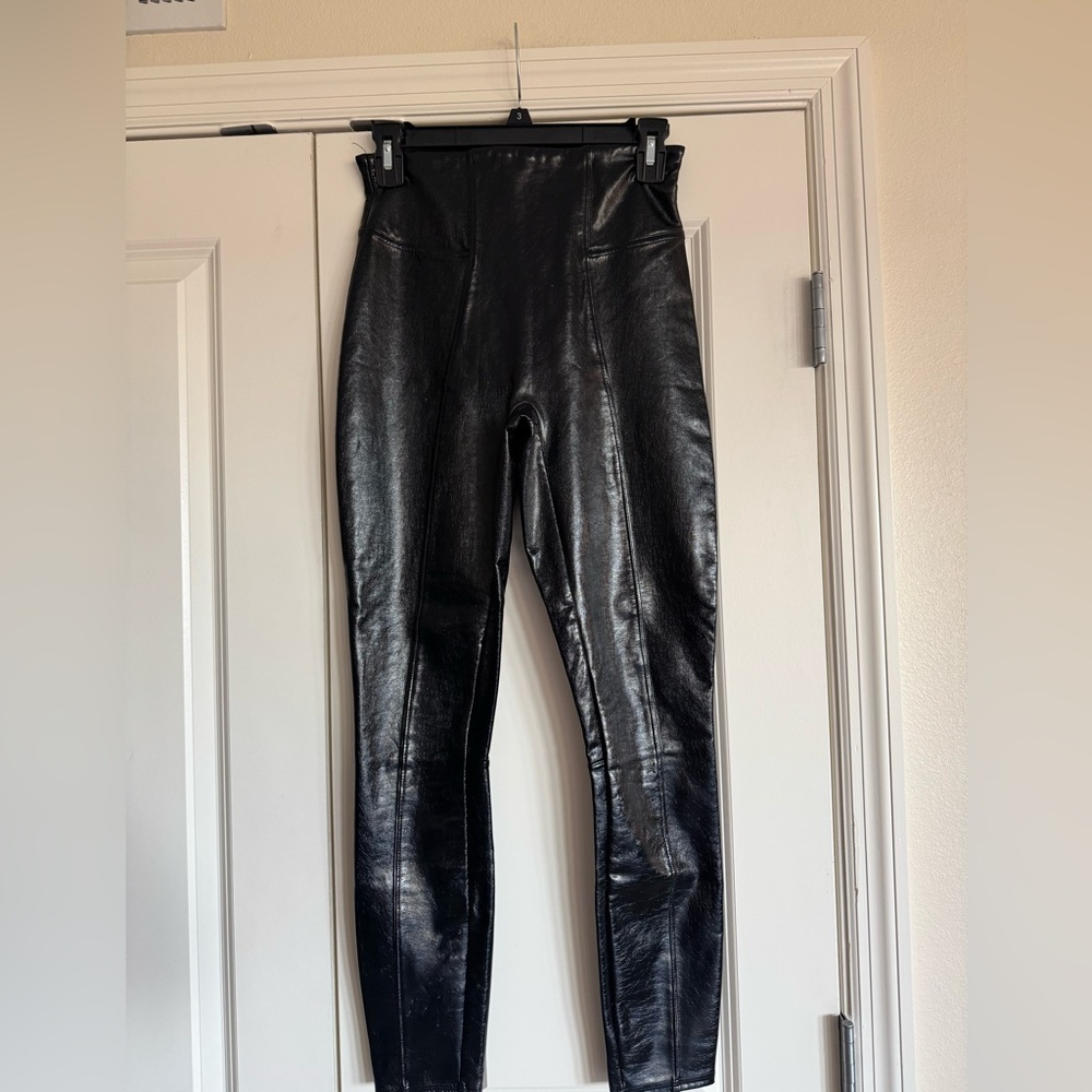 SPANX Black Faux Leather Leggings size small, one owner
